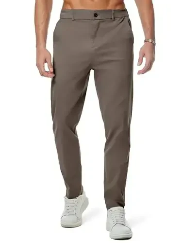 JMIERR Men's Chino Pants Casual Stretch Waist Tapered Trousers with Pockets - 1