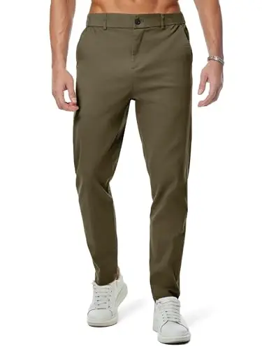 JMIERR Men's Chino Pants Casual Stretch Waist Tapered Trousers with Pockets 