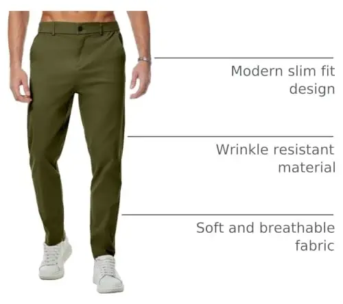 JMIERR Men's Chino Pants Casual Stretch Waist Tapered Trousers with Pockets - 4