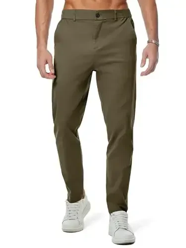JMIERR Men's Chino Pants Casual Stretch Waist Tapered Trousers with Pockets - MODAZONE