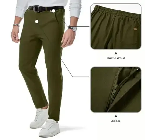 JMIERR Men's Chino Pants Casual Stretch Waist Tapered Trousers with Pockets - 2
