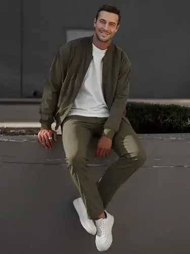 JMIERR Men's Chino Pants Casual Stretch Waist Tapered Trousers with Pockets - 6