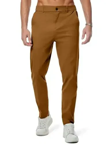 JMIERR Men's Chino Pants Casual Stretch Waist Tapered Trousers with Pockets - 1