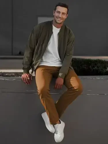 JMIERR Men's Chino Pants Casual Stretch Waist Tapered Trousers with Pockets - 6