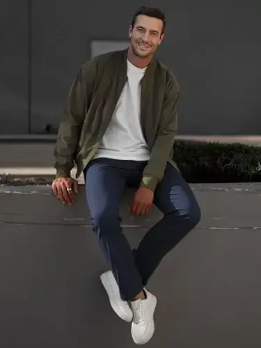 JMIERR Men's Chino Pants Casual Stretch Waist Tapered Trousers with Pockets - 6