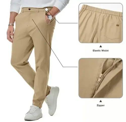JMIERR Men's Chino Pants Casual Stretch Waist Tapered Trousers with Pockets - JMIERR (1)
