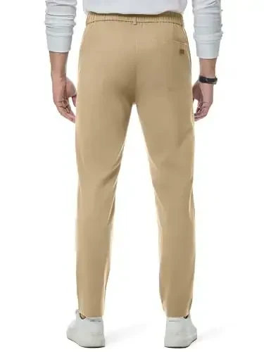 JMIERR Men's Chino Pants Casual Stretch Waist Tapered Trousers with Pockets - 3
