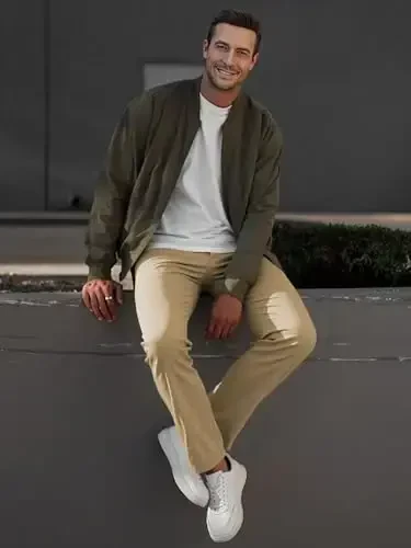 JMIERR Men's Chino Pants Casual Stretch Waist Tapered Trousers with Pockets - 6