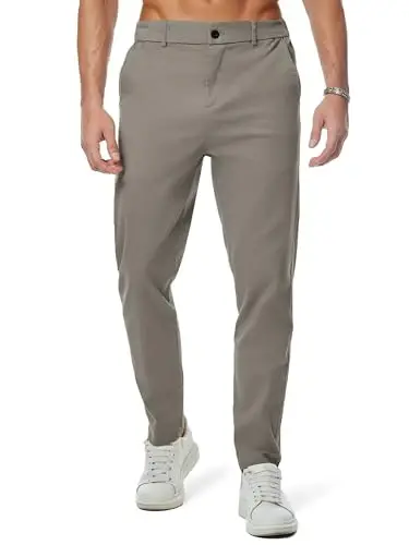 JMIERR Men's Chino Pants Casual Stretch Waist Tapered Trousers with Pockets 
