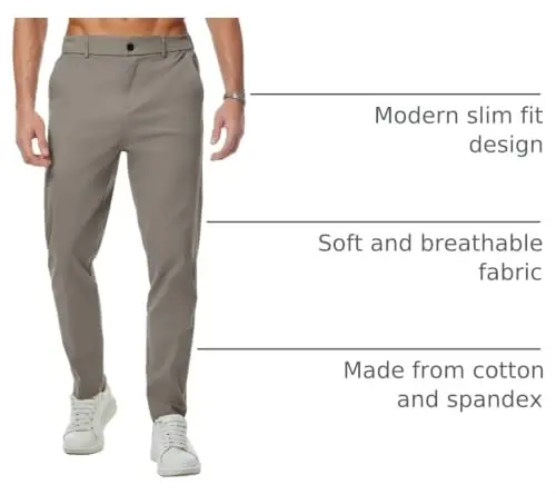 JMIERR Men's Chino Pants Casual Stretch Waist Tapered Trousers with Pockets - 4
