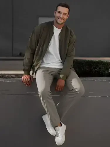 JMIERR Men's Chino Pants Casual Stretch Waist Tapered Trousers with Pockets - 6