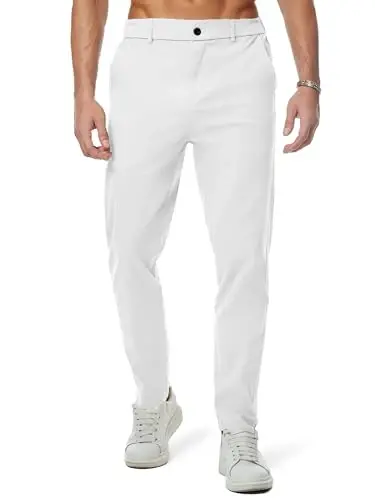 JMIERR Men's Chino Pants Casual Stretch Waist Tapered Trousers with Pockets - JMIERR