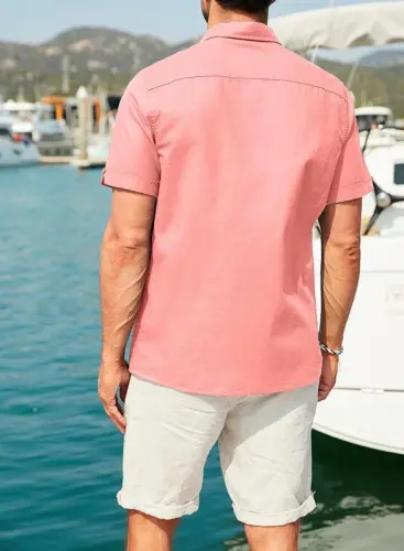 JMIERR Mens Cotton Linen Guayabera Shirts Casual Button Up Short Sleeve Summer Beach Shirt - JMIERR (1)