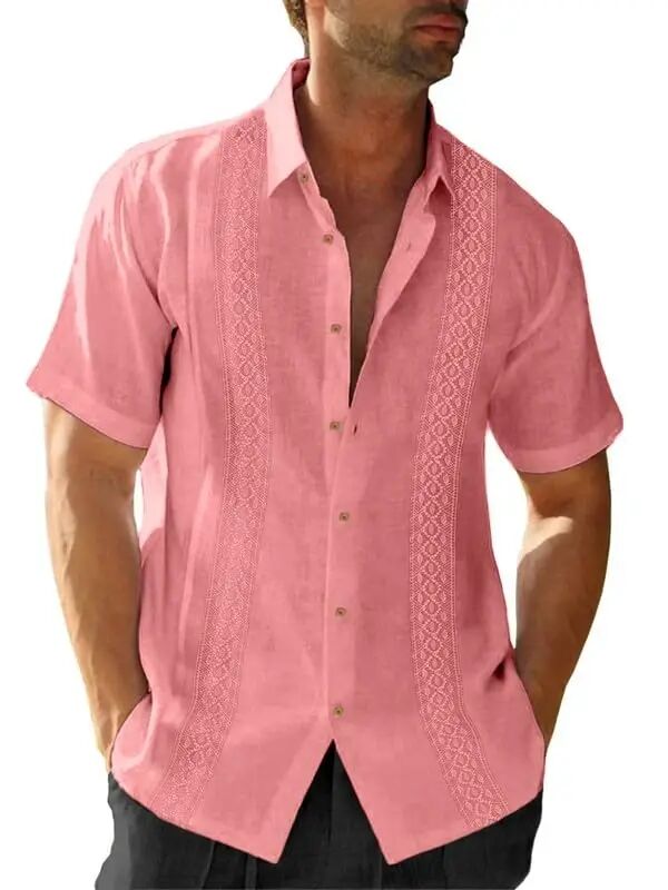 JMIERR Mens Cotton Linen Guayabera Shirts Casual Button Up Short Sleeve Summer Beach Shirt - JMIERR