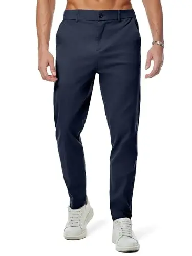 JMIERR Men's Chino Pants Casual Stretch Waist Tapered Trousers with Pockets - 1