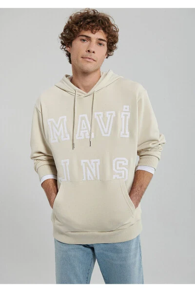 Jns Baskılı Kapüşonlu Bej Sweatshirt 0s10087-70072 - 2