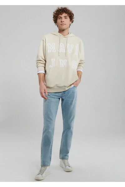 Jns Printed Hooded Beige Sweatshirt - MAVI
