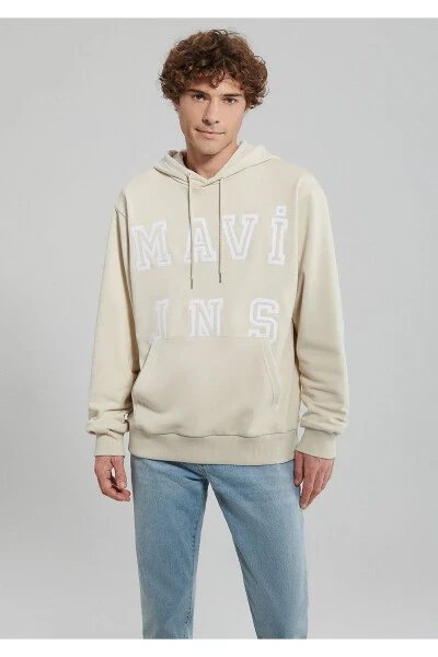 Jns Printed Hooded Beige Sweatshirt - 3