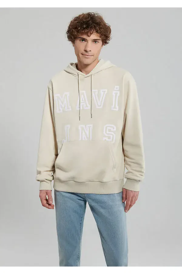 Jns Printed Hooded Beige Sweatshirt - 3