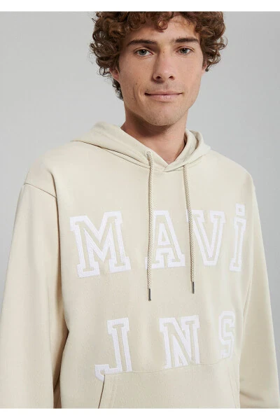Jns Printed Hooded Beige Sweatshirt - 5