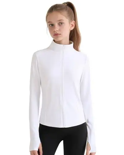 JOCMIC Girls Zip Up Jacket Horse Riding Shirts Kids Athletic Yoga Jackets Fall Winter Coats 
