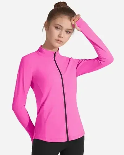 JOCMIC Girls Zip Up Jacket Horse Riding Shirts Kids Athletic Yoga Jackets Fall Winter Coats - JOCMIC (1)