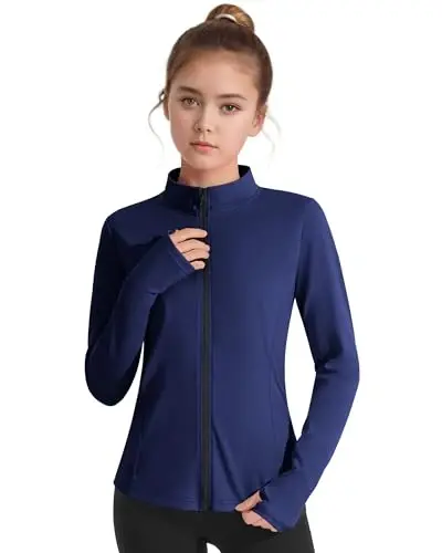 JOCMIC Girls Zip Up Jacket Horse Riding Shirts Kids Athletic Yoga Jackets Fall Winter Coats - JOCMIC