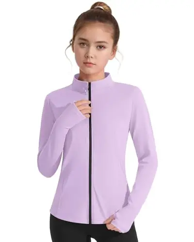 JOCMIC Girls Zip Up Jacket Horse Riding Shirts Kids Athletic Yoga Jackets Fall Winter Coats - 1
