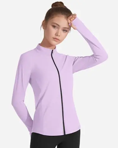JOCMIC Girls Zip Up Jacket Horse Riding Shirts Kids Athletic Yoga Jackets Fall Winter Coats - 2