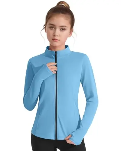 JOCMIC Girls Zip Up Jacket Horse Riding Shirts Kids Athletic Yoga Jackets Fall Winter Coats - JOCMIC