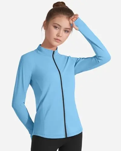 JOCMIC Girls Zip Up Jacket Horse Riding Shirts Kids Athletic Yoga Jackets Fall Winter Coats - 2