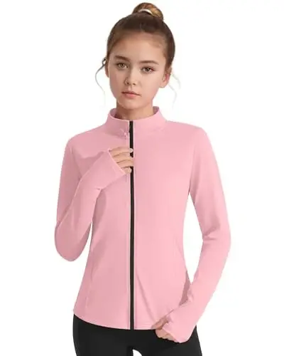 JOCMIC Girls Zip Up Jacket Horse Riding Shirts Kids Athletic Yoga Jackets Fall Winter Coats - 1