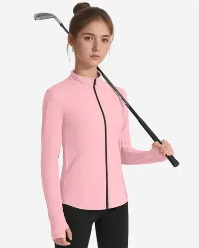 JOCMIC Girls Zip Up Jacket Horse Riding Shirts Kids Athletic Yoga Jackets Fall Winter Coats - 4