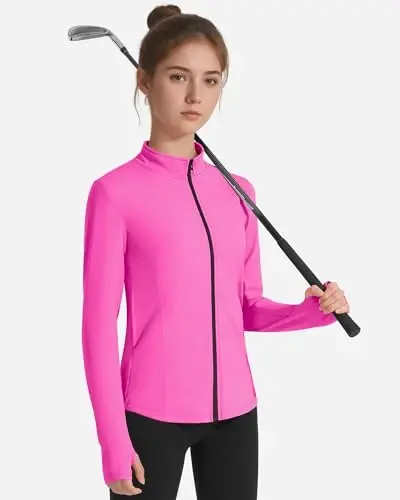 JOCMIC Girls Zip Up Jacket Horse Riding Shirts Kids Athletic Yoga Jackets Fall Winter Coats - 4