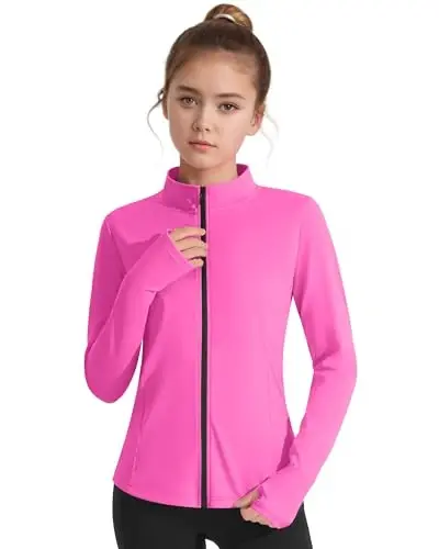JOCMIC Girls Zip Up Jacket Horse Riding Shirts Kids Athletic Yoga Spring Jackets Outwear Coats - 1