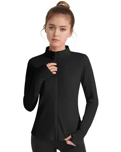 JOCMIC Girls Zip Up Jacket Horse Riding Shirts Kids Athletic Yoga Jackets Fall Winter Coats 