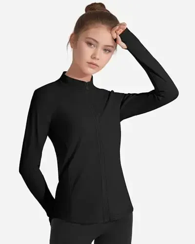 JOCMIC Girls Zip Up Jacket Horse Riding Shirts Kids Athletic Yoga Jackets Fall Winter Coats - JOCMIC (1)