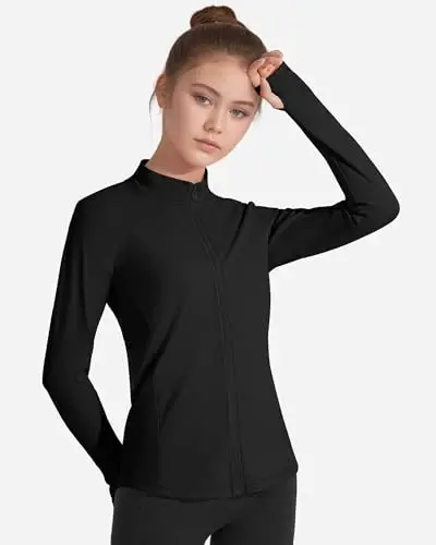 JOCMIC Girls Zip Up Jacket Horse Riding Shirts Kids Athletic Yoga Jackets Fall Winter Coats - 2