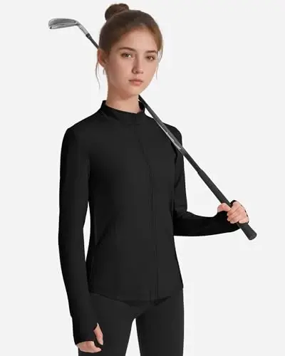JOCMIC Girls Zip Up Jacket Horse Riding Shirts Kids Athletic Yoga Jackets Fall Winter Coats - 4