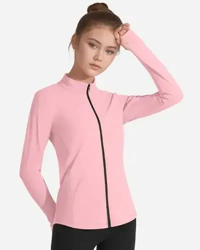 JOCMIC Girls Zip Up Jacket Horse Riding Shirts Kids Athletic Yoga Jackets Fall Winter Coats - 2