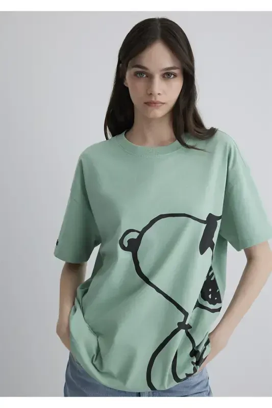 Joe Cool Printed Green T-Shirt Loose Fit / Relaxed Fit - 2