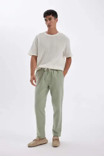 %100 Pamuk Yazlık Jogger Pantolon Dar Paça Beli Bağcıklı Lastikli Cepli Z6475AZ24AU - 2