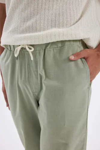 %100 Pamuk Yazlık Jogger Pantolon Dar Paça Beli Bağcıklı Lastikli Cepli Z6475AZ24AU - 5