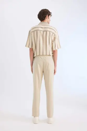 %100 Pamuk Yazlık Jogger Pantolon Dar Paça Beli Bağcıklı Lastikli Cepli Z6475AZ24SP-Bej - 6