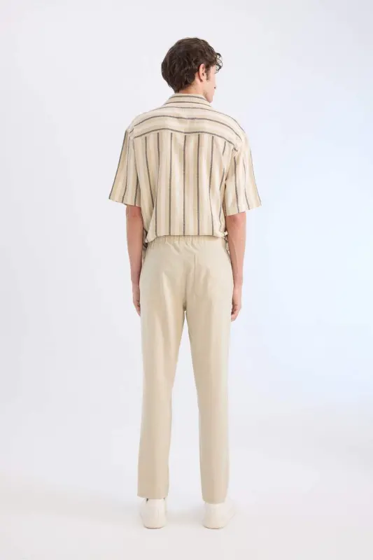 %100 Pamuk Yazlık Jogger Pantolon Dar Paça Beli Bağcıklı Lastikli Cepli Z6475AZ24SP-Bej - 6