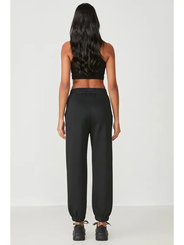 Jogger Elastic Waistband Sports Tracksuit Bottoms 806 Black-Black - 4