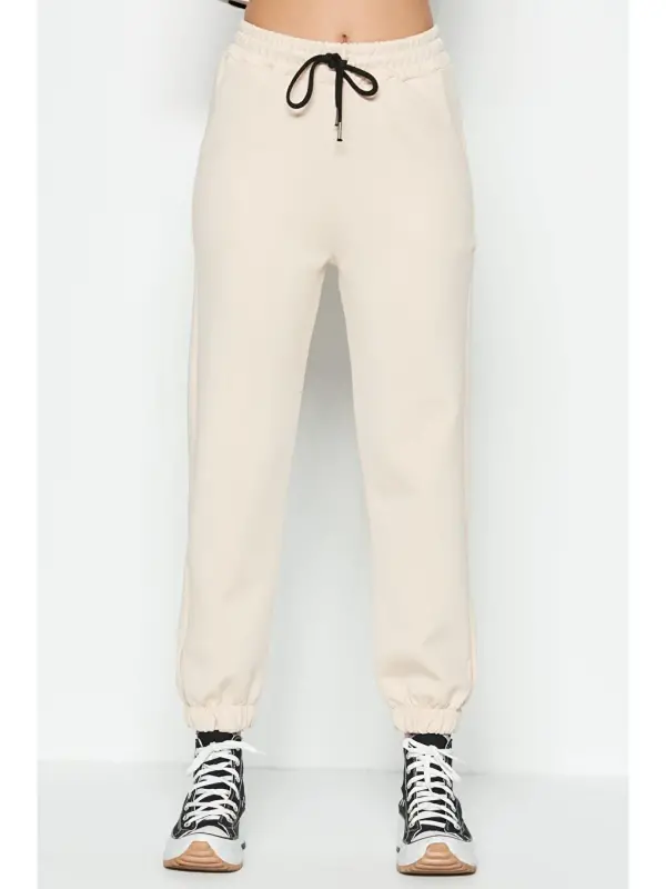 Jogger Elastic Waistband Sports Trousers 806 Cream-Ecru - 4