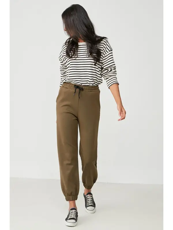 Jogger Elastic Waistband Sweatpants 806 Khaki-Khaki - 2