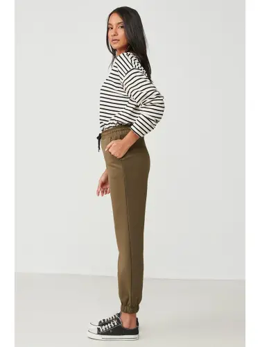 Jogger Elastic Waistband Sweatpants 806 Khaki-Khaki - 3