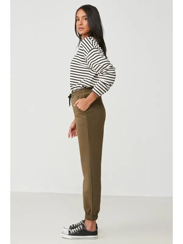 Jogger Elastic Waistband Sweatpants 806 Khaki-Khaki - 3